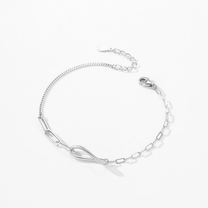 Minimalist s925 silver infinity bracelet with paperclip links and adjustable chain