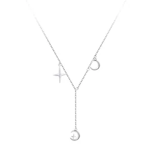 925 Sterling Silver Star Moon Pendant Necklace For Women Elegant Celestial Y-Shaped Clavicle Chain Polished Fashion Jewelry Gift