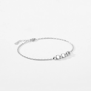 Minimalist S925 sterling silver geometric bracelet with adjustable chain and silver beads