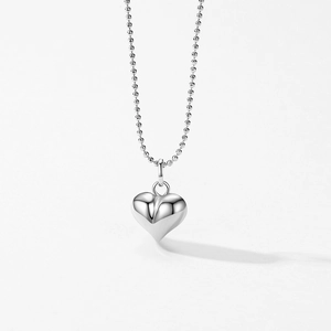 Collier pendentif cœur 3D en argent S925 minimaliste avec chaîne à boules polie