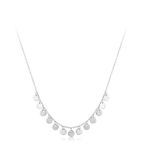 Collier Minimaliste en Argent Sterling 925 Avec Pendentifs Paillettes Rondes Pour Femme Chaîne de Clavicule Réglable Bijoux