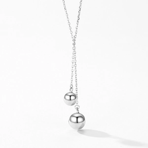 Minimalistische S925 Sterlingsilberkette mit zwei polierten kugelförmigen Glockenanhängern