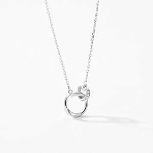 Elegant s925 sterling silver necklace with interlocking heart and polished ring pendant