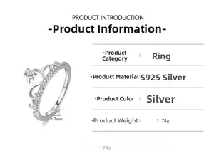 Macro shot of S925 sterling silver crown ring with 1.7mm band width and CZ pave details