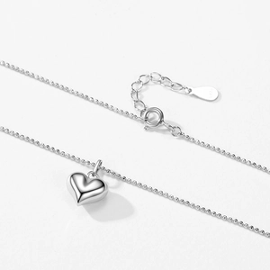 Collier avec pendentif cœur en argent sterling S925 poli et chaîne à billes minimaliste