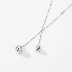 Minimalistische S925 Sterlingsilber Halskette mit zwei polierten Kugel-Anhängern