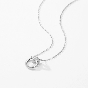 S925 sterling silver interlocking rings necklace with sparkling white zircon accents