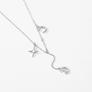 S925 sterling silver necklace featuring delicate star and moon pendants on O-chain