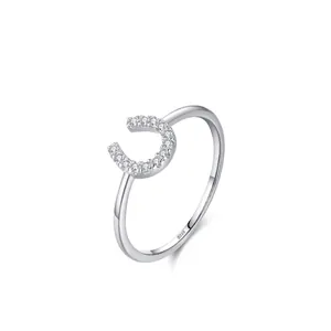 925 Sterling Silver Horseshoe Ring For Women Micro-Inlaid Zirconia U-Shaped Geometrical Ring Minimalist Finger Ring Jewelry Gift
