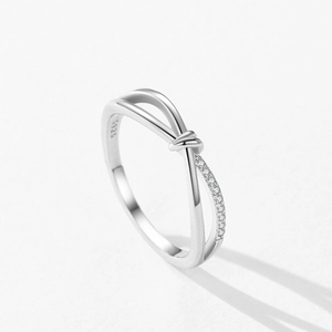 S925 sterling silver geometric double layer cross ring with micro-paved cubic zirconia