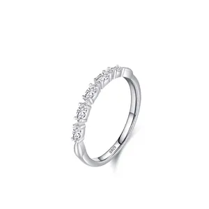 925 Sterling Silver Marquise Cut Zirconia Row Ring Elegant Stackable Light Luxury Wedding Party Jewelry For Women