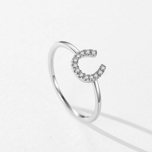 Minimalist S925 sterling silver U-shaped ring featuring sparkling micro-pave zircons