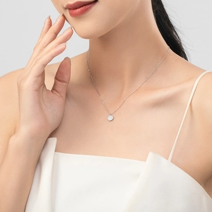 Elegant S925 sterling silver necklace with a round micro-pave pendant on a thin O-chain