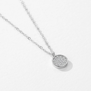 S925 sterling silver round pendant necklace with pavé cubic zirconia for women