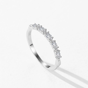 Elegant S925 sterling silver ring with five marquise-cut zircons on a white background