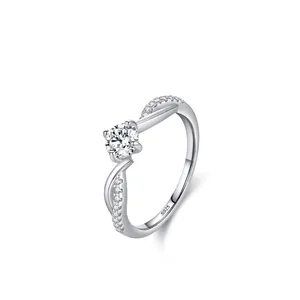 Elegant S925 Sterling Silver 1 Carat Zirconia Twisted Arm Ring For Women High Quality Engagement Wedding Band Jewelry