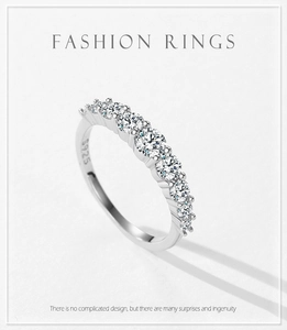 Macro shot of S925 sterling silver ring with 9 round brilliant cut pavé diamonds