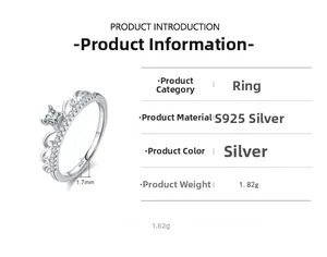 Detailed specs of s925 silver crown ring showing 1.82g weight and 1.7mm band width