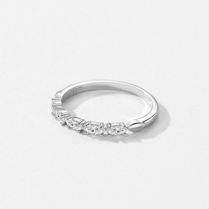 Minimalist S925 sterling silver ring featuring five marquise-cut zircon stones