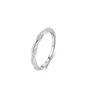 925 Sterling Silver Cross Twist Ring For Women Minimalist Micro Pave Zirconia Finger Ring Elegant Daily Versatile Jewelry Gift