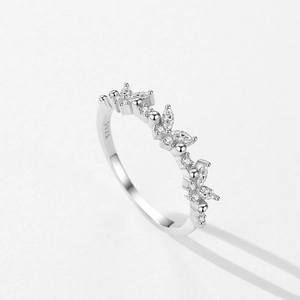 S925 sterling silver butterfly ring with cubic zirconia marquise stones in a polished finish