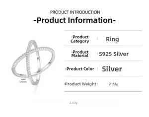 Detail specifications of S925 sterling silver X-shaped ring with 1.5mm width and 2.63g weight