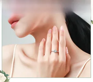 Detail shot of a minimalist S925 sterling silver ring featuring a halo micro-pave setting