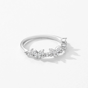 Elegant S925 sterling silver butterfly ring with cubic zirconia accents on white background
