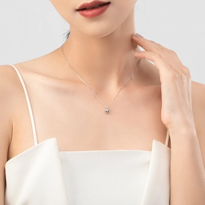 Minimalist S925 sterling silver heart pendant necklace on model with fine O-chain