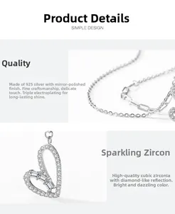 Vue détaillée du pendentif cœur en argent 925 avec zircone et polissage miroir brillant
