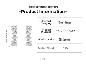 Detail showing S925 sterling silver U-shaped hoop earrings with heart-cut stones dimensions