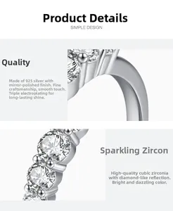 Detailed macro of S925 sterling silver ring with cubic zirconia and mirror polish finish