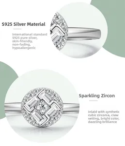 Close-up of S925 sterling silver ring featuring micro-pave cubic zirconia and prong setting