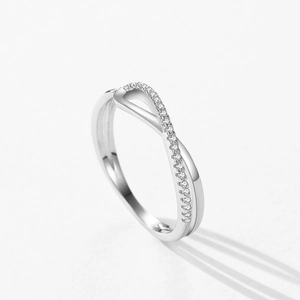 Elegant S925 sterling silver geometric interlaced ring with shimmering pave zircon accents