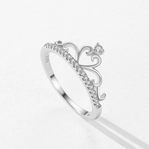 Elegant S925 sterling silver crown ring featuring micro-pave crystals and a princess style