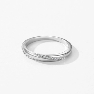 Elegant S925 sterling silver geometric crisscross ring with micro-paved zircon stones