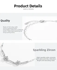 Macro detail of S925 sterling silver flower bracelet with cubic zirconia inlay and mirror polish