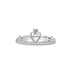 Elegant S925 sterling silver crown ring featuring micro-pave cubic zirconia stones