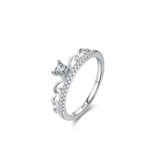 Luxury 925 Sterling Silver Crown Ring For Women Square Simulated Diamond Zirconia Princess Tiara Ring Fine Jewelry Gift