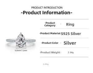 Spécifications détaillées de la bague en argent S925 de 2,84g avec taille de diamant