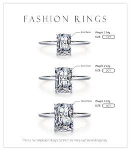 Detailed comparison of S925 silver rings with 1ct, 2ct and 3ct emerald cut moissanite stones