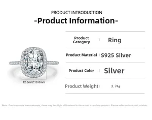 Specifiche dell'anello in argento S925 da 3 carati con pietra da 12,6 mm