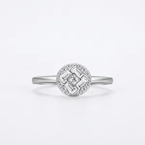S925 Sterling Silver Ring For Women Geometric Round Micro-set Rhinestone Finger Ring Light Luxury Fashion Jewelry Accessory Gift
