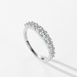 Classic S925 sterling silver band ring featuring seven sparkling round cubic zirconia stones