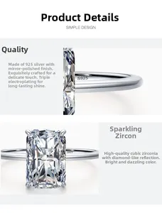 Macro detail of S925 sterling silver ring featuring a radiant cut rectangular cubic zirconia