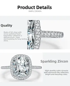 Dettaglio macro dello zircone taglio cushion da 3 carati e montatura in argento S925