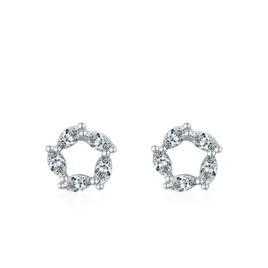 925 Sterling Silver Flower Wreath Stud Earrings For Women Exquisite Zirconia Minimalist Elegant Jewelry Accessories Gift