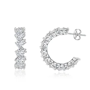 925 Sterling Silver Pear Cut Cubic Zirconia Hoop Earrings For Women Sparkling Zirconia U-Shape Water Drop Fashion Jewelry Earrings