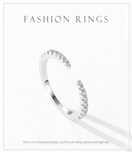 Macro view of micro-paved cubic zirconia stones on the 925 sterling silver open ring