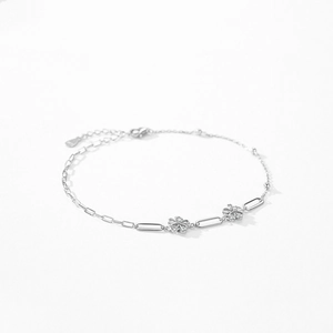 Elegant S925 sterling silver flower bracelet with micro-paved diamonds and adjustable chain